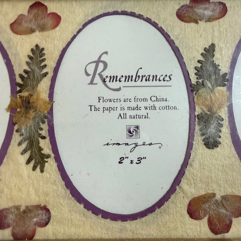 Vintage Gold Triple Oval Photo Frame Pressed Flowers 5x9 Table Top Cottagecore